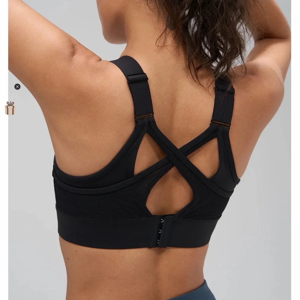 High impact Running Sleek Black Sports Bra by Yvette - Picture 2 of 7